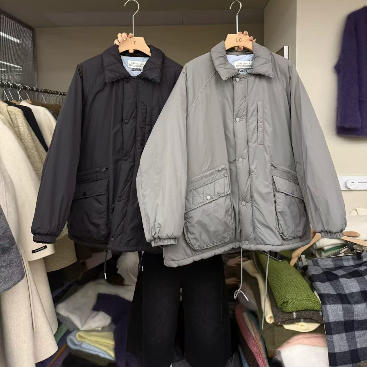 工装翻领棉服外套女宽松多口袋