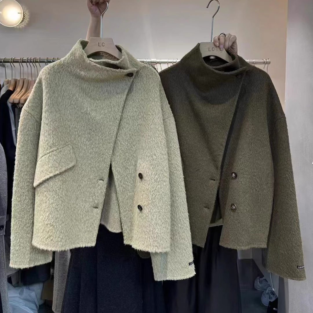 立领双面苏力羊绒外套女秋冬大衣