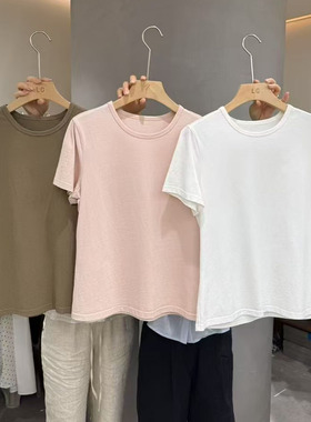LASCELULA正品实体店同款韩系纯色圆领短袖T恤女宽松显瘦百搭上衣