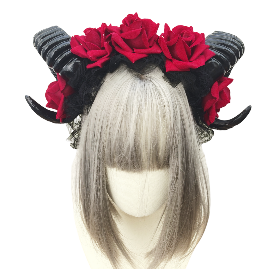 搞死gothic红玫瑰发箍kc蕾丝 吸血鬼恶魔/绵羊角发饰哥特