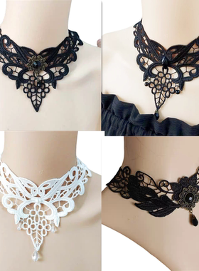 party女王项链女短款锁骨链 玫瑰花开蕾丝水滴 遮盖伤疤假领子