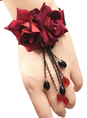 洛丽塔哥特吸血鬼暗黑系文艺复古红玫瑰花绒带手链