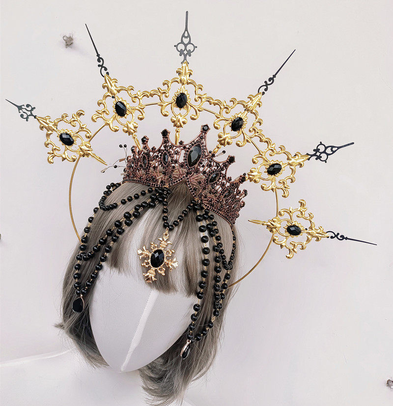 原创lolita圣母光环皇冠头冠暗黑哥特夸张教皇发冠走秀拍照发箍