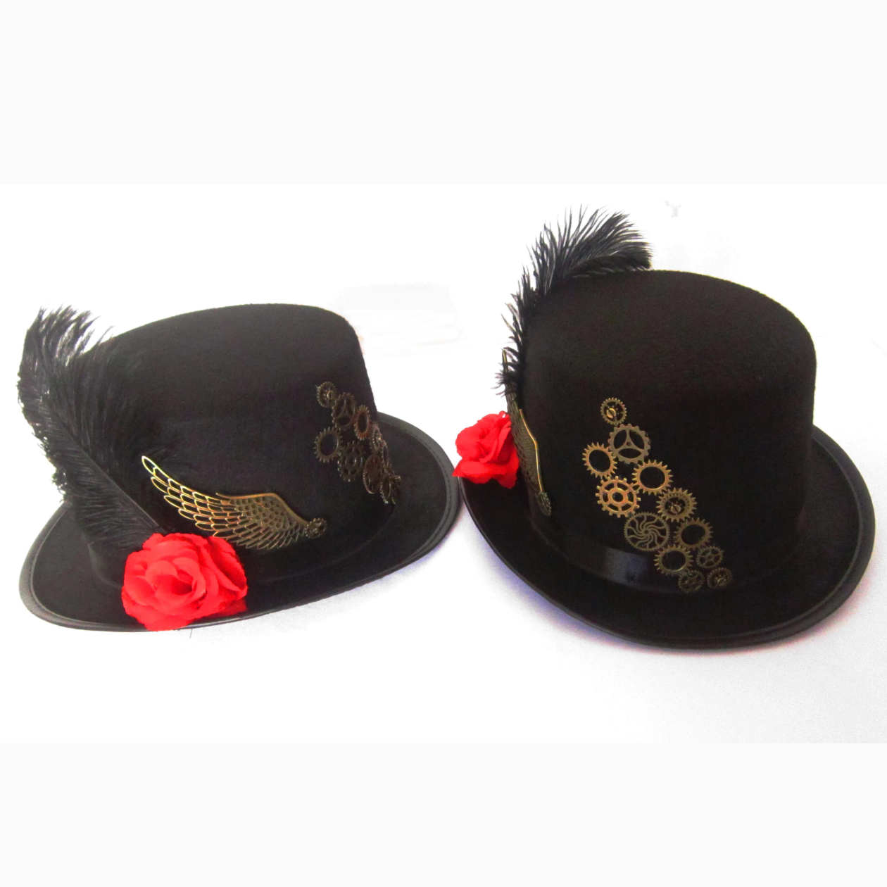 蒸汽大陆朋克大礼帽哥特翅膀玫瑰花 齿轮羽毛