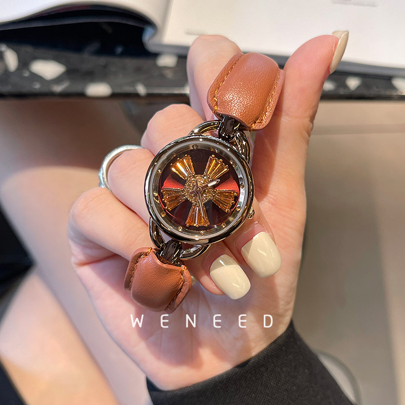 weneed轻奢真皮手表女时来运转2024年新款气质时尚高颜值女士腕表