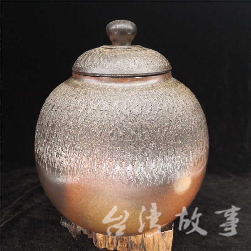 台湾故事 陶艺大师黄福昌柴烧茶仓纯手工窑汗茶叶罐陶瓷日式茶罐