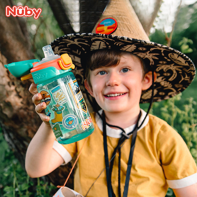 Nuby努比儿童吸管杯闪亮印花轻巧大容量便携运动水杯415ml