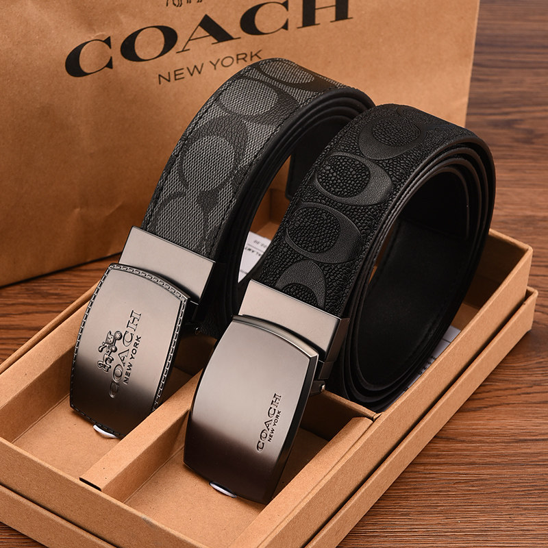 代购蔻驰男士皮带真皮宽版商务休闲正装腰带双针扣头礼盒装提货券