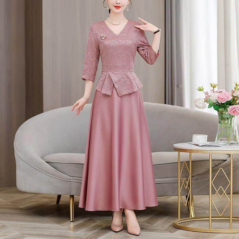 200斤高档大码喜婆婆婚宴装新中式国风长袖妈妈连衣裙女洋气裙子