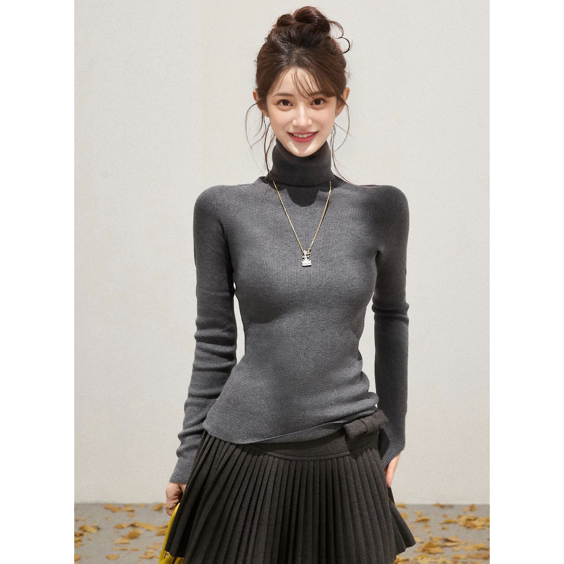 Mostar 简约纯色高领打底针织衫女冬季休闲风收腰修身内搭上衣