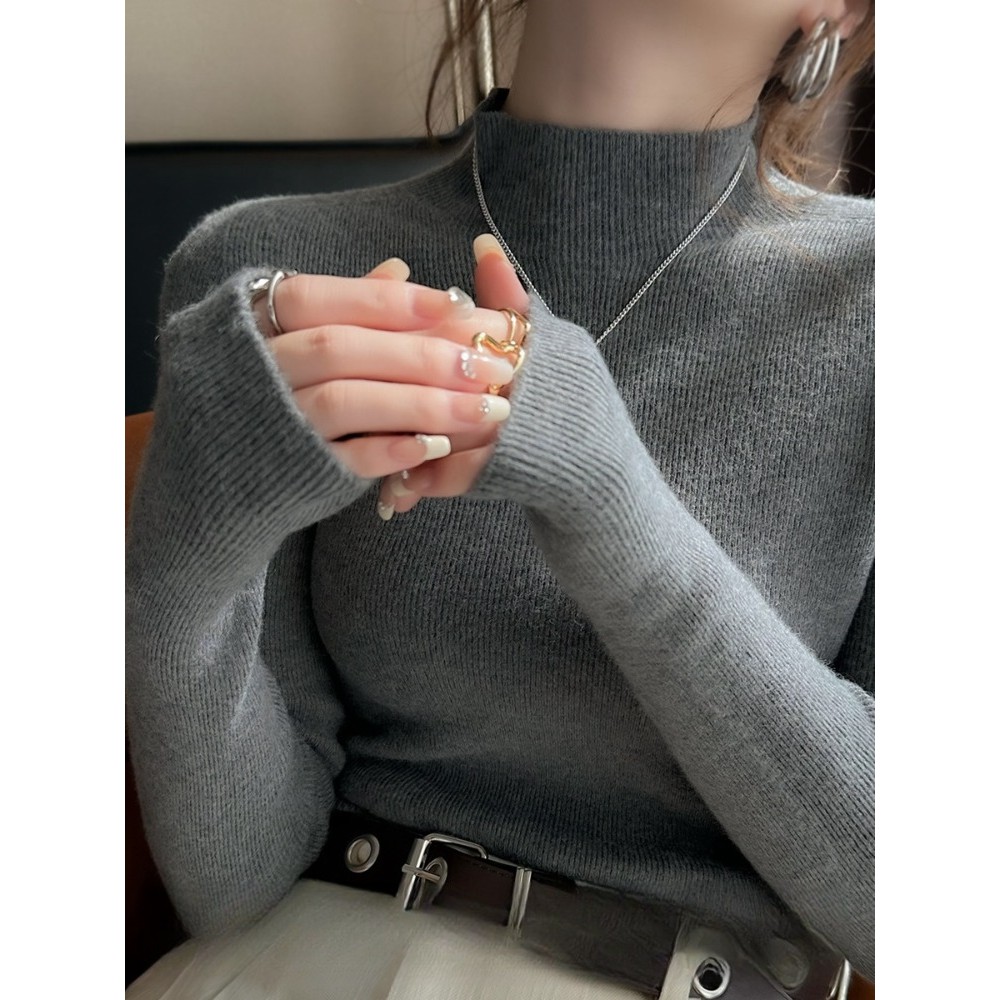 Mostar 打底衫女2025新款秋冬高级感灰色半高领毛衣内搭针织上衣