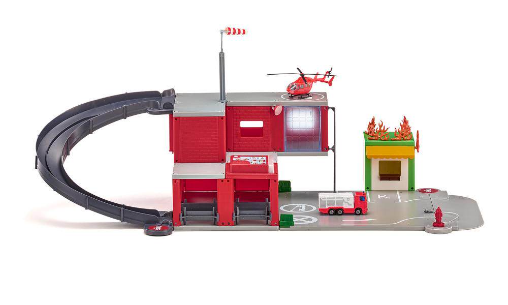 GERMAN SIKU FIRE STATION SOUND AND LIGHT SET 5508 SCENE FIRE RESCUE VEHICLE HELICOPTER PLAYSET