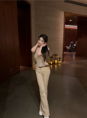 GABBY 裸色中腰微喇牛仔裤女修身显瘦百搭喇叭裤Z023