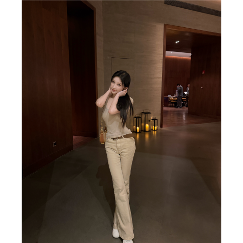 GABBY 裸色中腰微喇牛仔裤女修身显瘦百搭喇叭裤Z023
