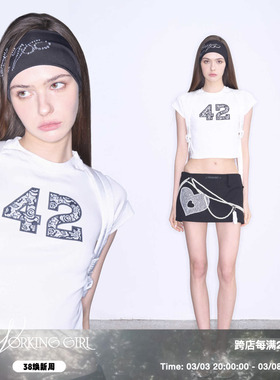 「紧身超短T恤」Working Girl运动舒适辣妹BLOKETTE蕾丝印花短T恤