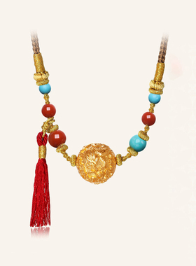 龙凤珠流苏吊坠项链时尚轻奢金包银精工錾刻情侣挂坠锁骨链送女友