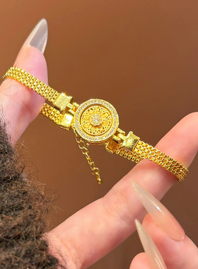 满钻八宝罗盘手链时尚小众轻奢金包银可旋转镶嵌莫桑钻手环送女友
