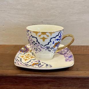 欧式土耳其风格印花陶瓷杯马克杯水杯一杯一碟方形碟经典雅致带盒