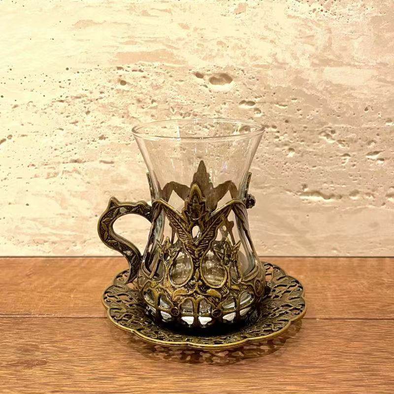 土耳其进口acar铜合金红茶玻璃杯套装可带盒精致质感花纹