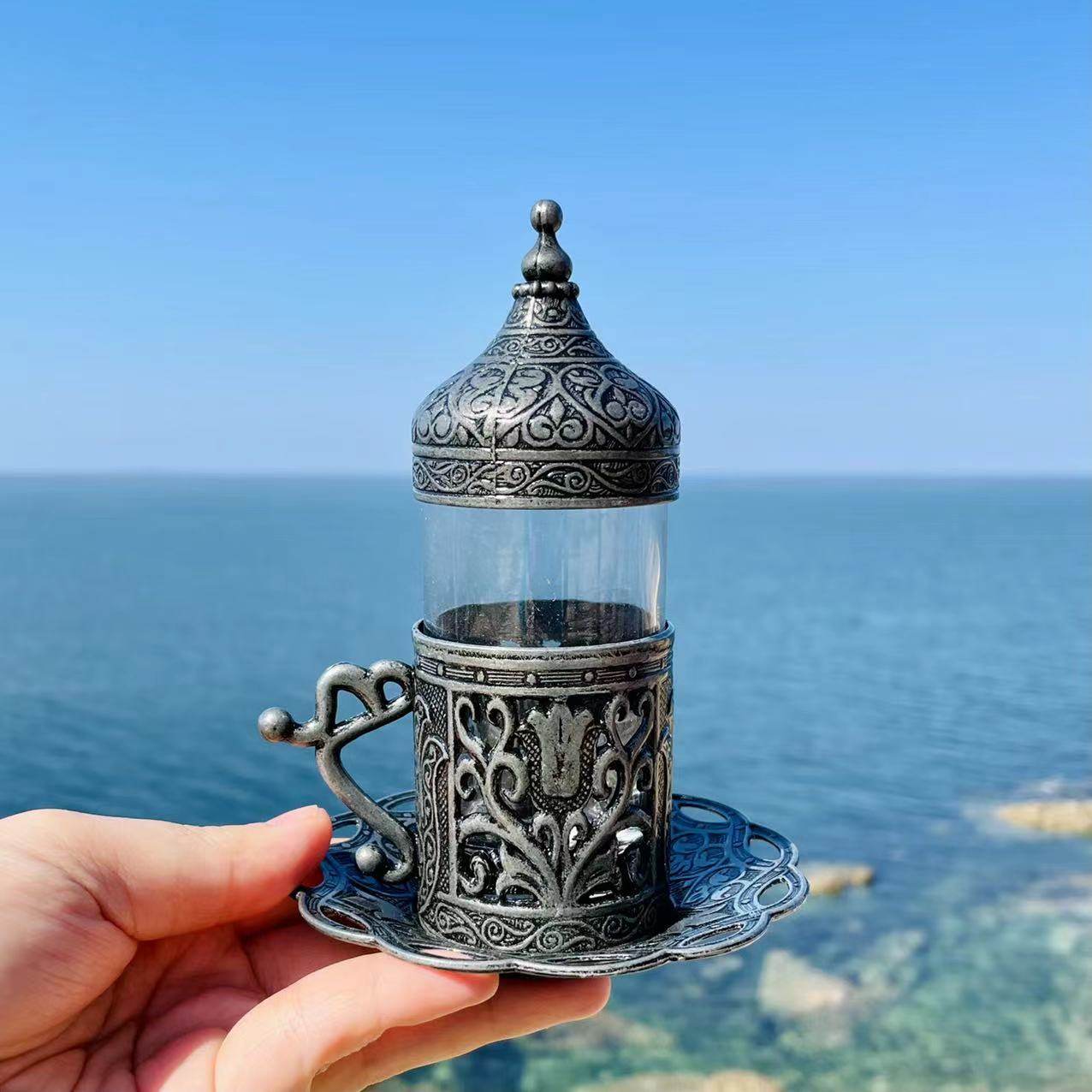 土耳其进口acar铜合金红茶玻璃杯套装水杯精致质感花纹