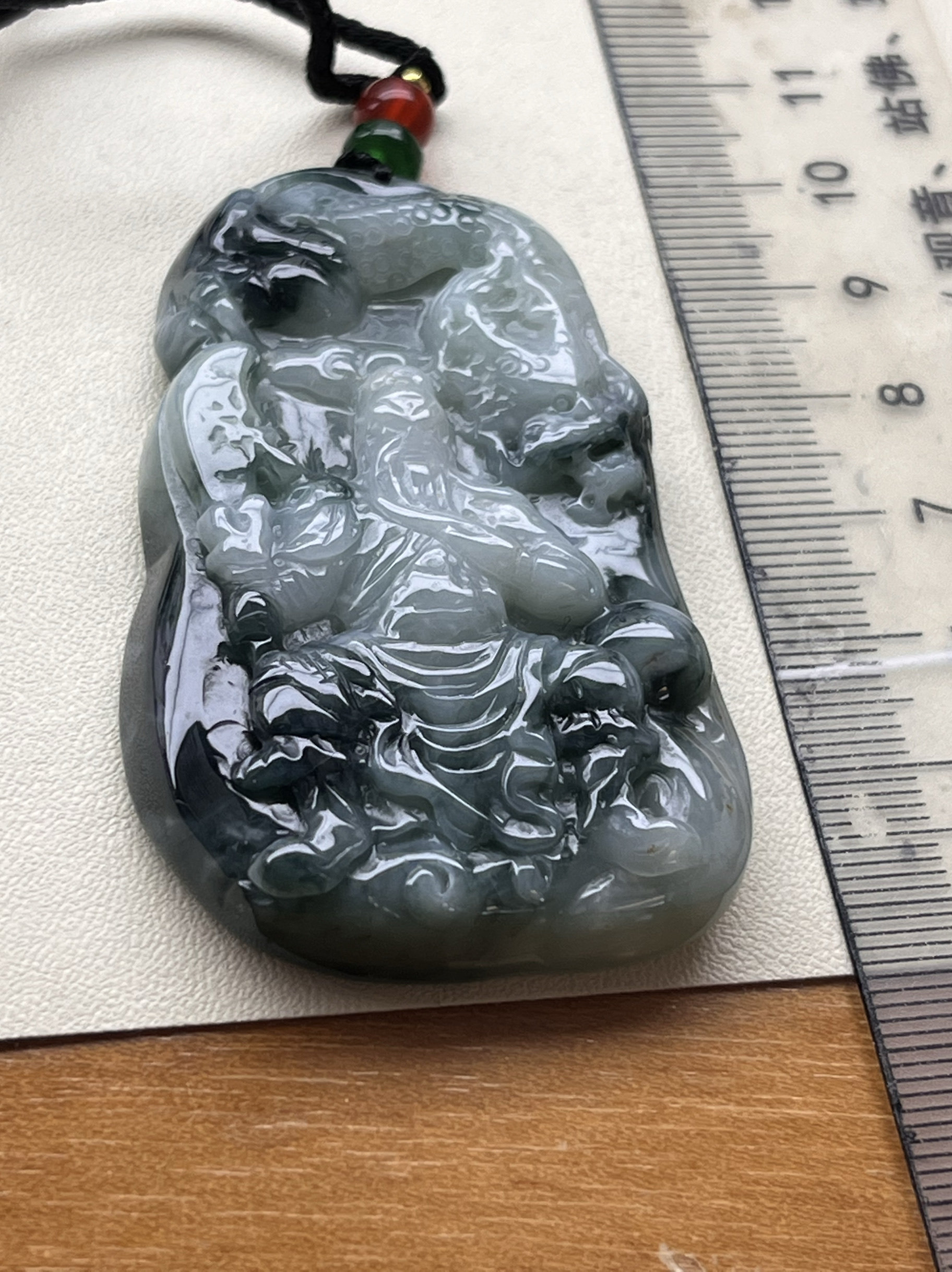 缅甸天然A货翡翠老坑冰透精雕大件霸气龙牌吊坠挂件玉石玉牌关公