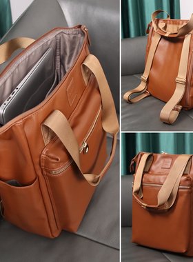 kah&kee新款高级时尚双肩包女PU皮手提包休闲单肩挎包14寸电脑包