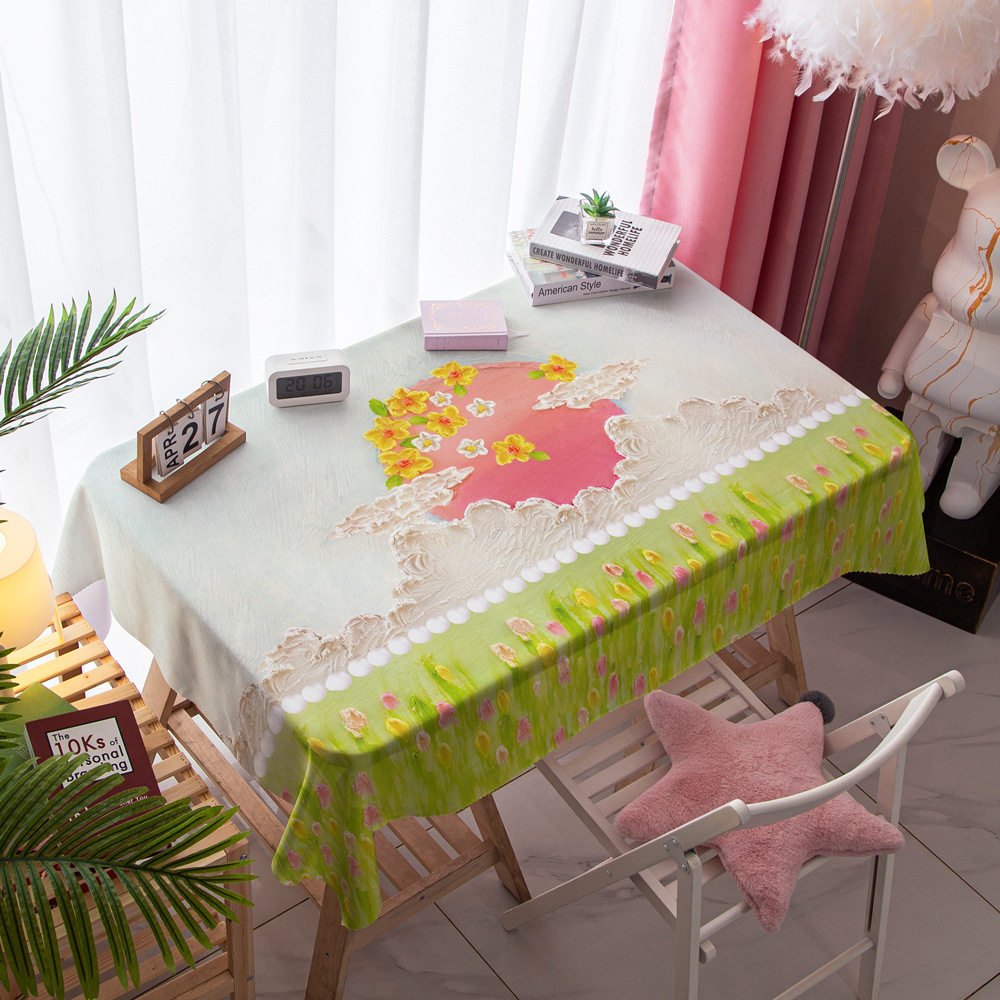 梦幻油画郁金香防水桌布布艺餐桌布粉色少女心改造电脑盖布茶几桌,居家布艺,桌布,淘宝优惠券,粉丝福利购,淘宝优惠卷