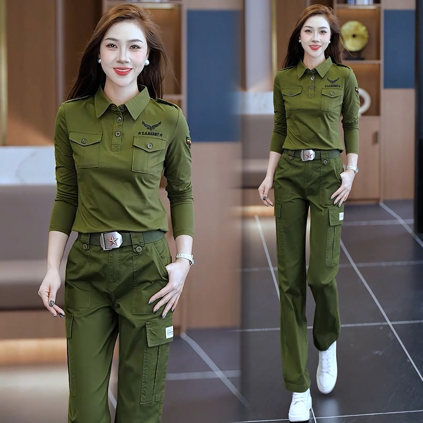 上衣女士2025新款秋季迷彩套装