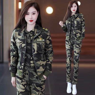 炸街户外迷彩服套装女春秋新款