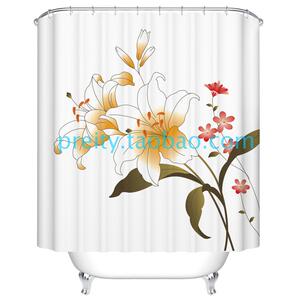新款DIY数码印花 洗手间涤纶防水/防霉创意浴帘定制  百合花 送挂