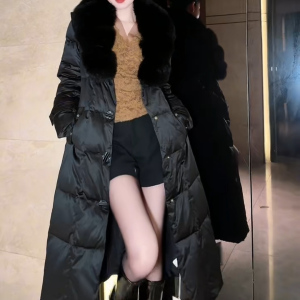 高端皮草拼接羽绒服女长款大毛领收狐狸腰加厚过膝外套时尚洋气