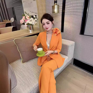 高端设计感西装套装薄款2024春夏职业装七分袖花朵西服正装两件套