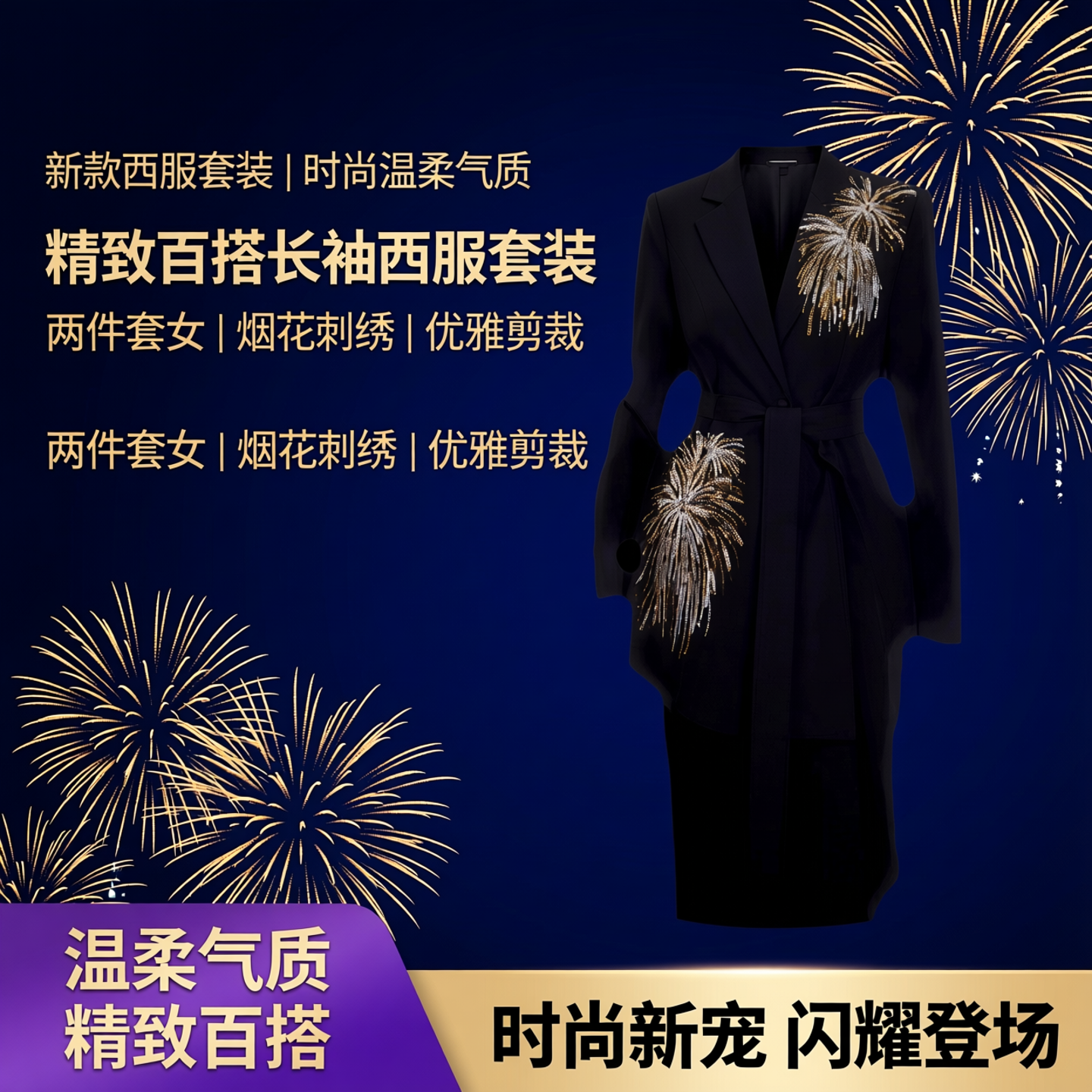新款西服套装女时尚温柔气质百搭长袖西服套装两件套女精致