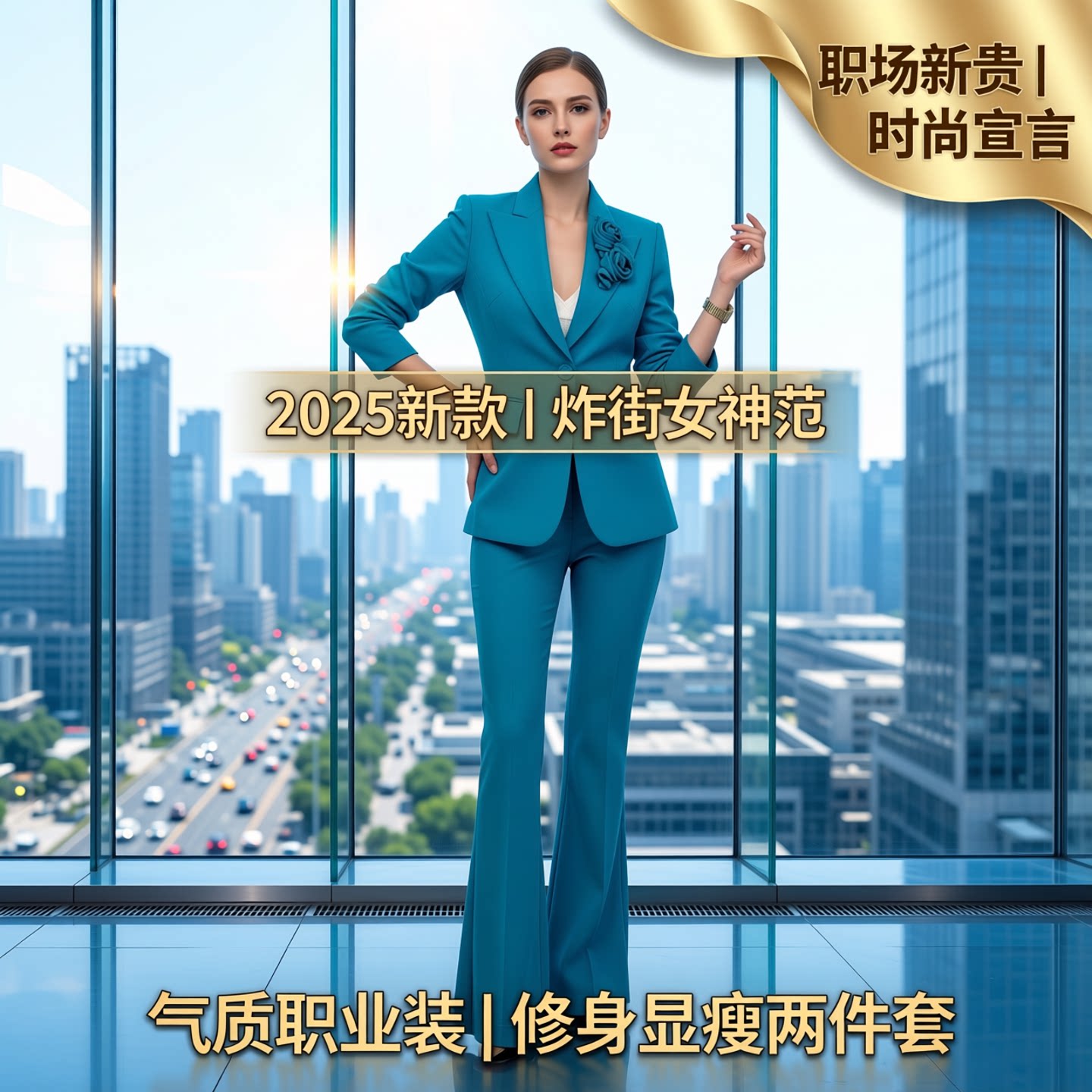 2025花朵微喇修身西装两件套