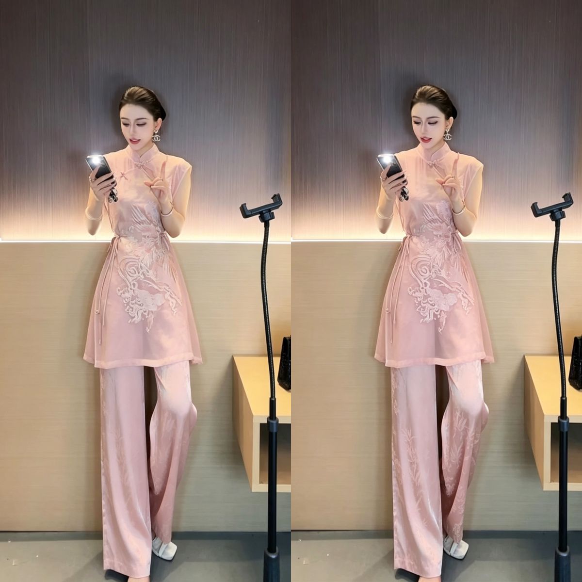 新中式小香风粉色盘扣马甲女装