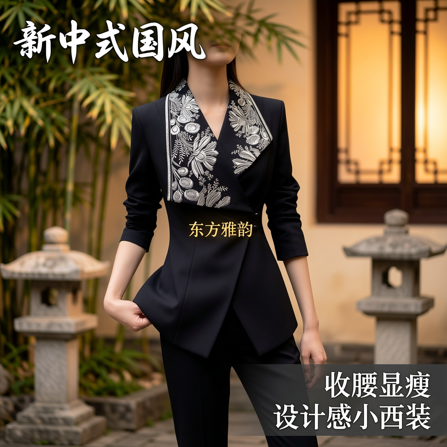 新中式刺绣收腰显瘦女西装套装