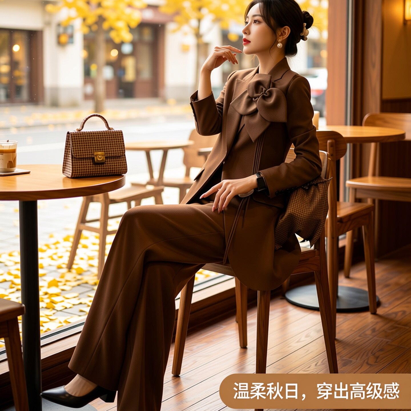 春秋美拉德西装阔腿裤两件套