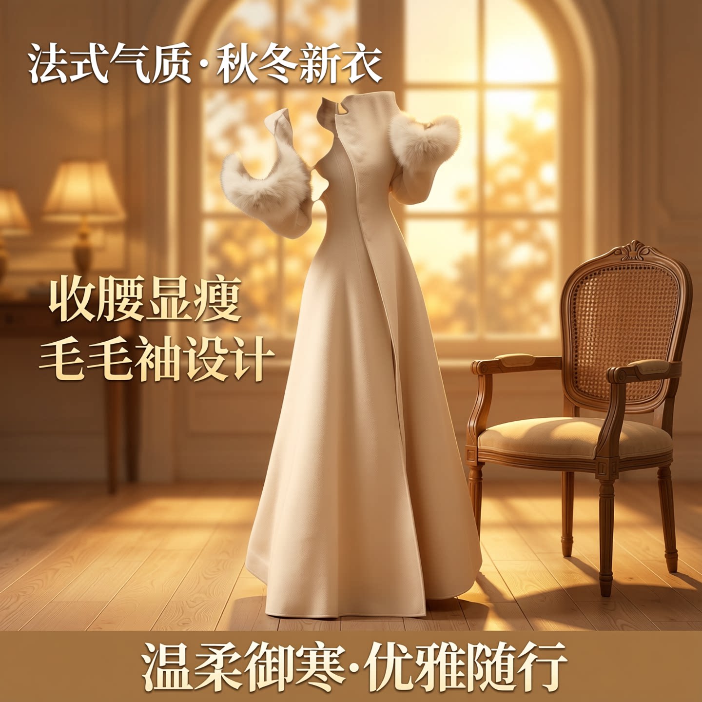 法式气质中长款收腰毛呢大衣女