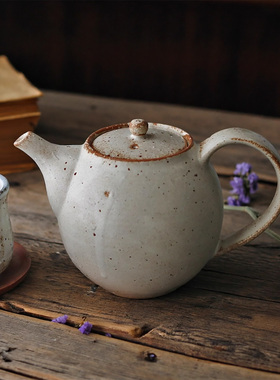日本进口 志野烧手工陶制茶壶白色复古圆壶 家用功夫茶具泡茶壶