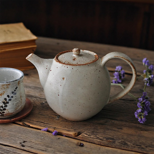 日本进口 志野烧手工陶制茶壶白色复古圆壶 家用功夫茶具泡茶壶