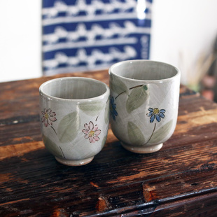 日本进口濑户烧复古精致茶杯陶瓷釉下彩水杯日式小清新杯子送碟子
