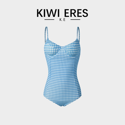 KIWI ERES 法式性感连体泳衣女纯欲2025新款格子甜美聚拢度假泳衣