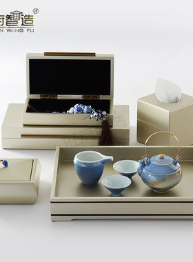 轻奢风样板间金属托盘装饰摆件