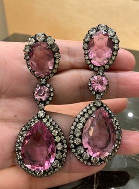 Vintage法产工坊款紫色老水晶耳夹 英国现货