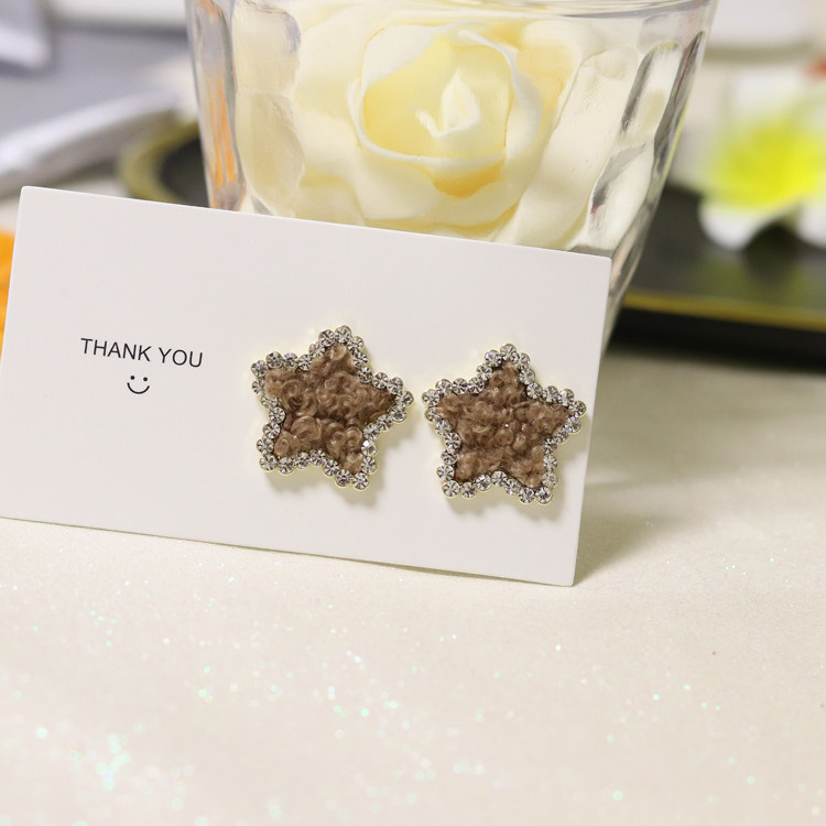 秋冬新款五角星 星星水钻毛线耳钉银针 日韩时尚甜美修饰脸型耳环