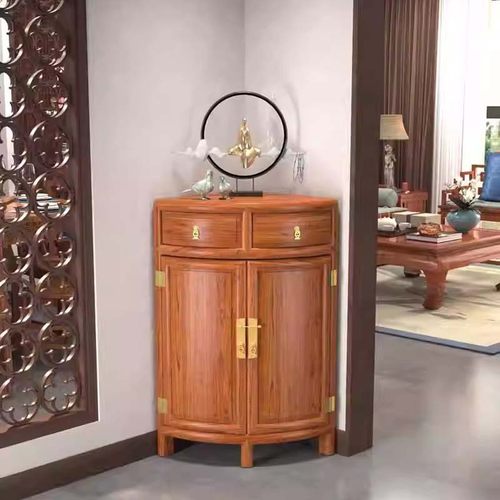 实木餐边柜墙角客厅储物柜新中式