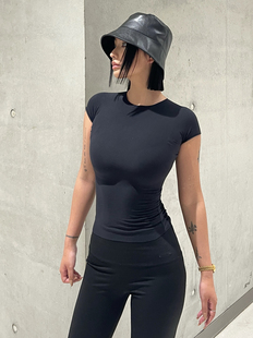 卡戴珊同款skim极简磨毛短袖T恤新款收腰插肩袖圆领夏季直角肩