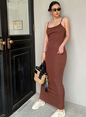 纯欲甜辣风小个子性感鱼尾长裙欧美纯色skim风吊带收腰显瘦吊带裙