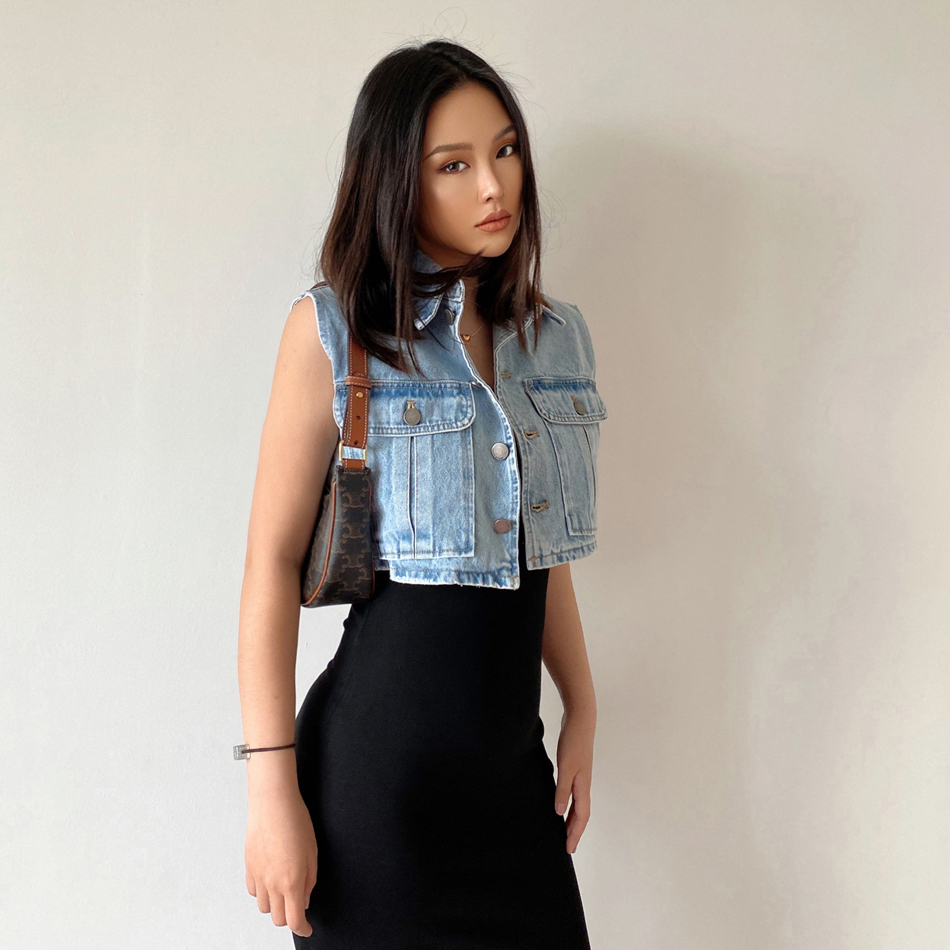 单排扣欧美短款衬衫领女装马甲