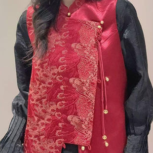 春秋季重工绣花红色马甲女装新中式国风立领气质百搭显瘦减龄上衣